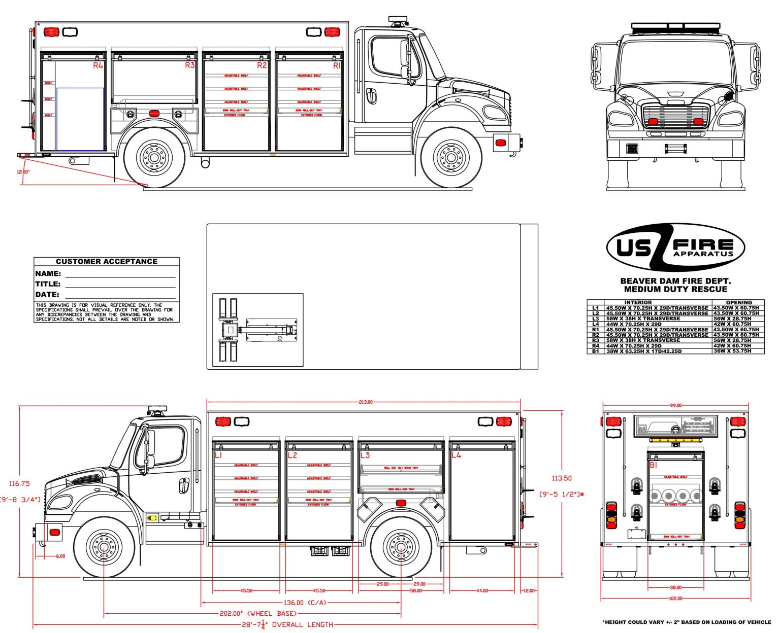 Beaver Dam Fire Department Medium Duty Rescue apparatus drawing