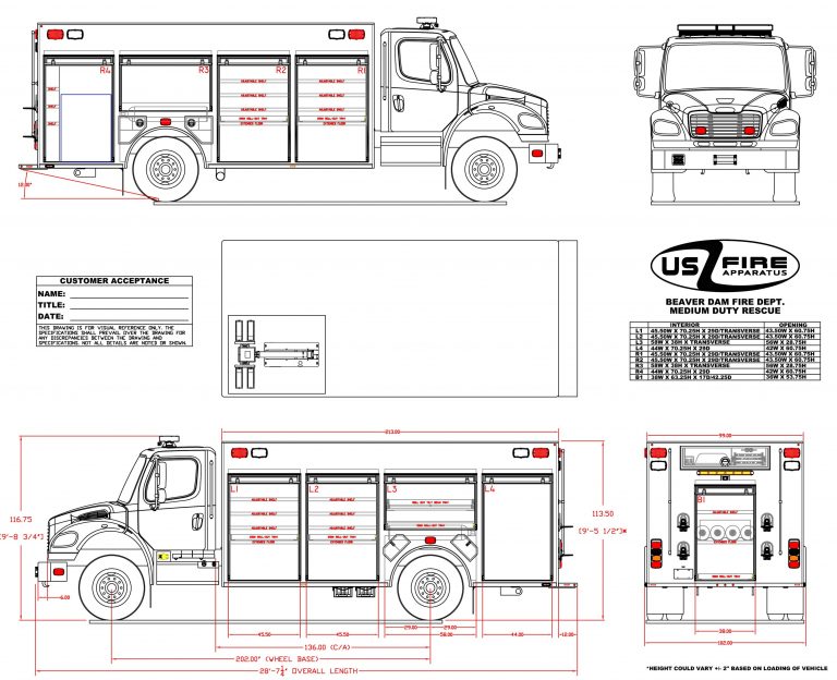 Beaver Dam Fire Department Medium Duty Rescue apparatus drawing